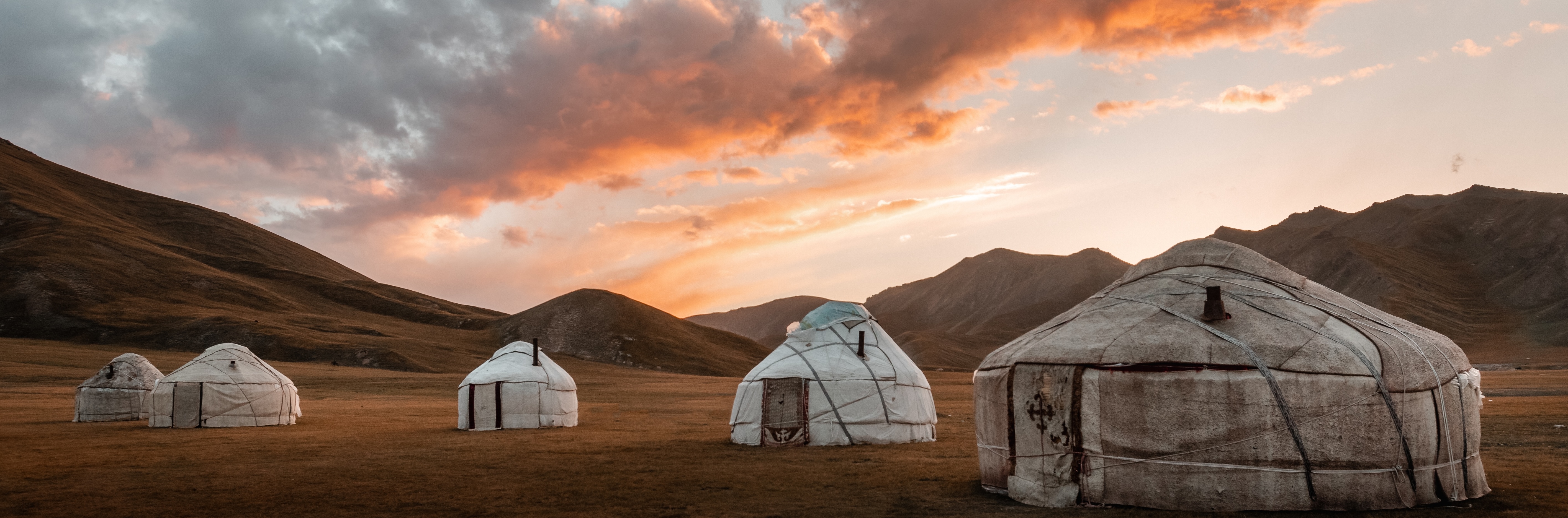 Yurt camp at sunset, Kyrgyzstan